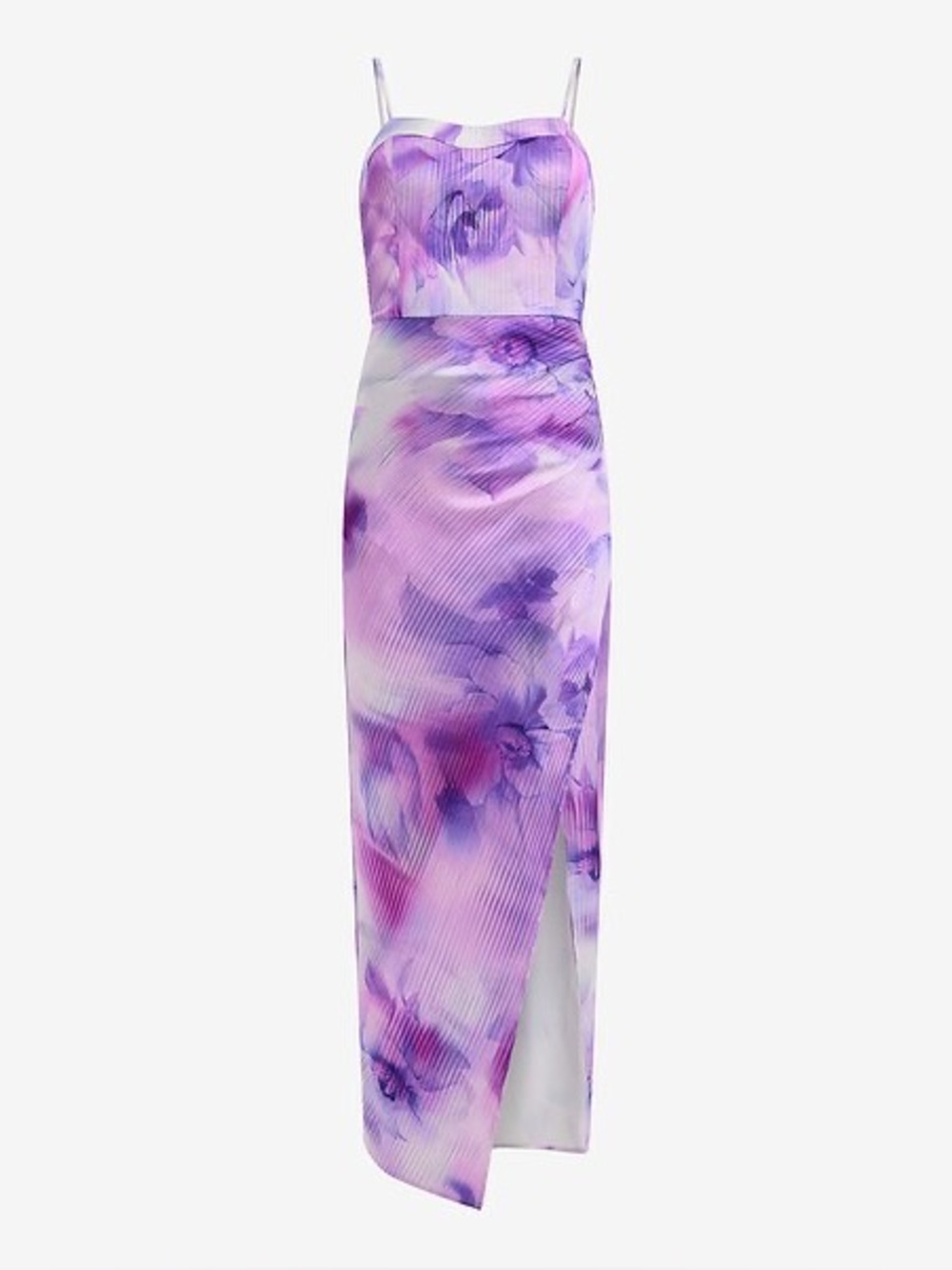 Express Satin Lavender Printed Sweetheart Sleeveless Ruched Maxi Dress MEDIUM - Picture 5 of 11